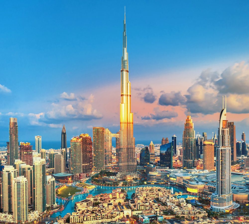 Dubai - amazing city center skyline with luxury skyscrapers, United Arab Emirates